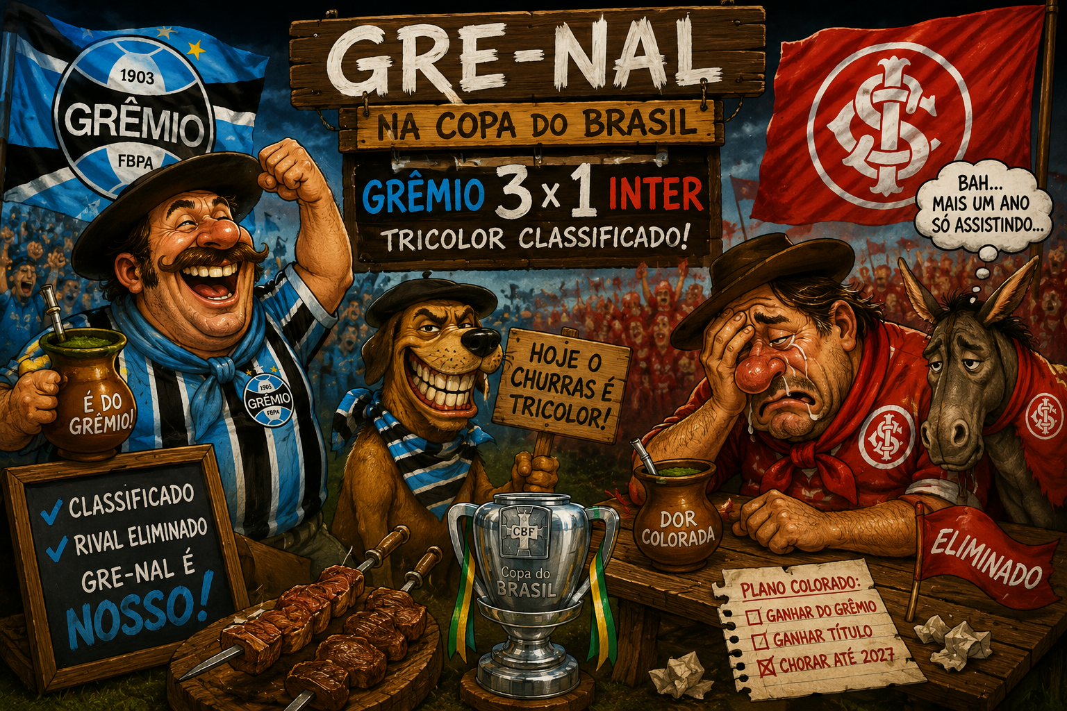 Grêmio vence Gre-Nal por 3 a 1, elimina o Inter e está na semifinal da Copa do Brasil