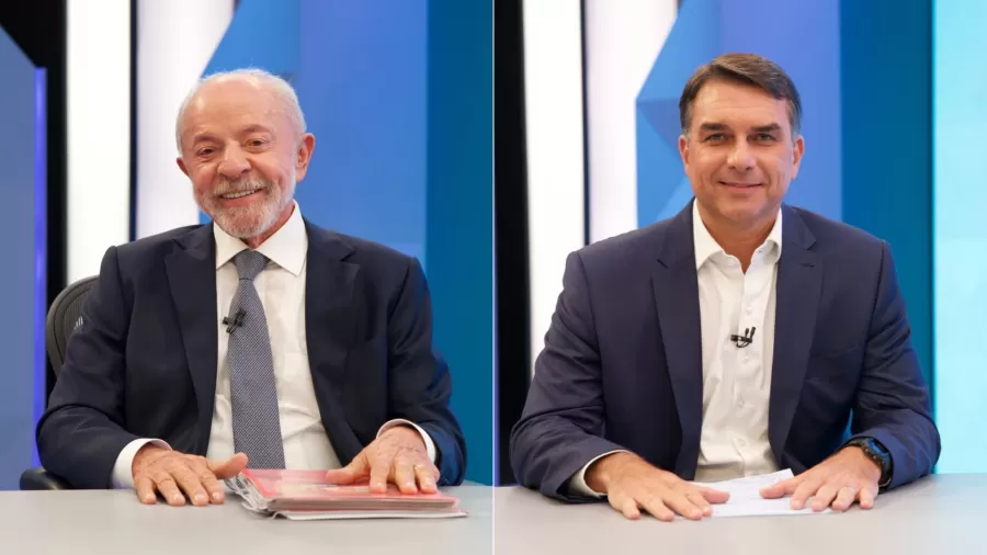 Lula (PT) e Flávio Bolsonaro (PL) em suas respectivas entrevistas à Globo no segundo turno das Eleições 2026 Imagem: Manoella Mello/Globo