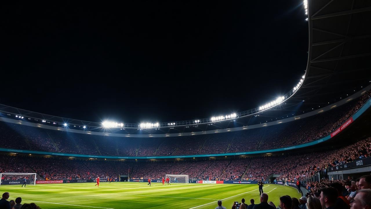 Estádio de futebol lotado à noite